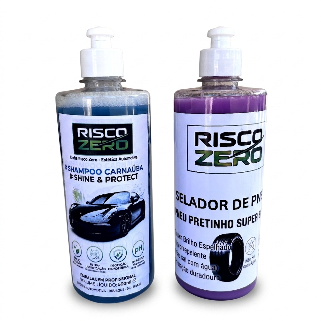 KIT LIMPEZA AUTOMOTIVA - SHAMPOO AUTOMOTIVO E PRETINHO PARA PNEUS RISCO ZERO