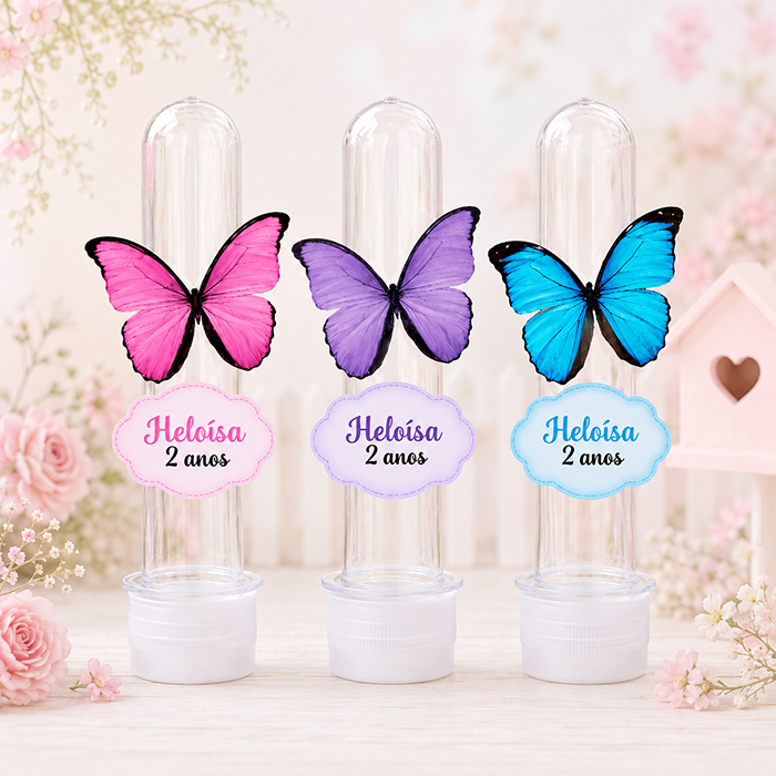 Tags Aplique para Tubete Personalizado Borboletas Jardim | Festa Infantil | Lembrancinha | Decoração