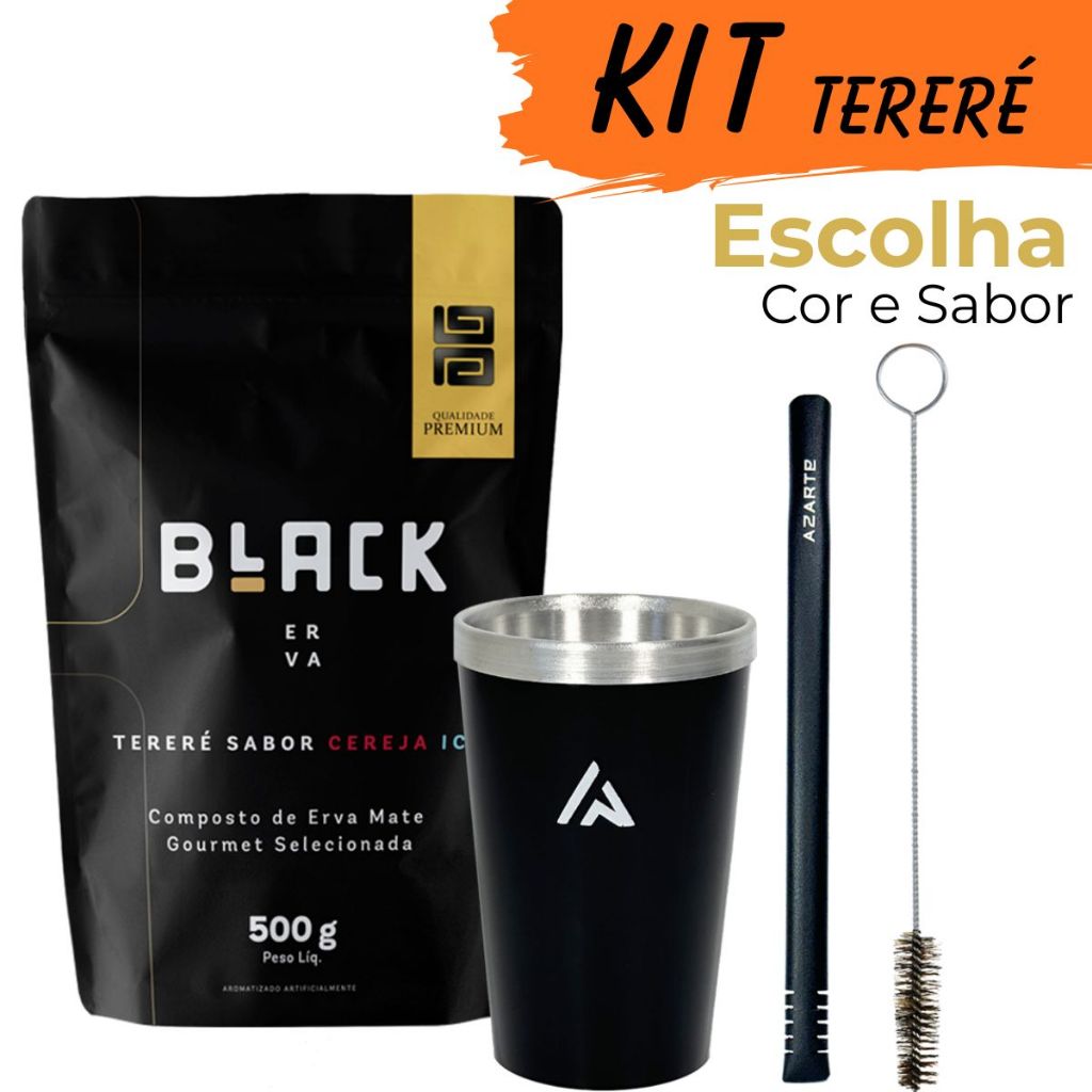 Kit Tereré Copo Cuia + Bomba + Pacote 500g Black Erva