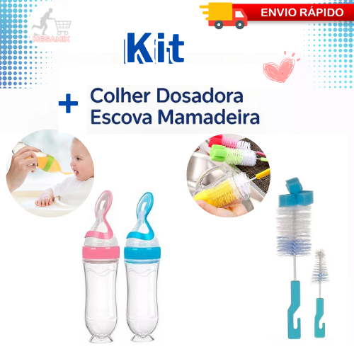Kit Introdução Alimentar Mamadeira  Colher para Papinha 90ml e Chupeta Porta Frutas e Mordedor