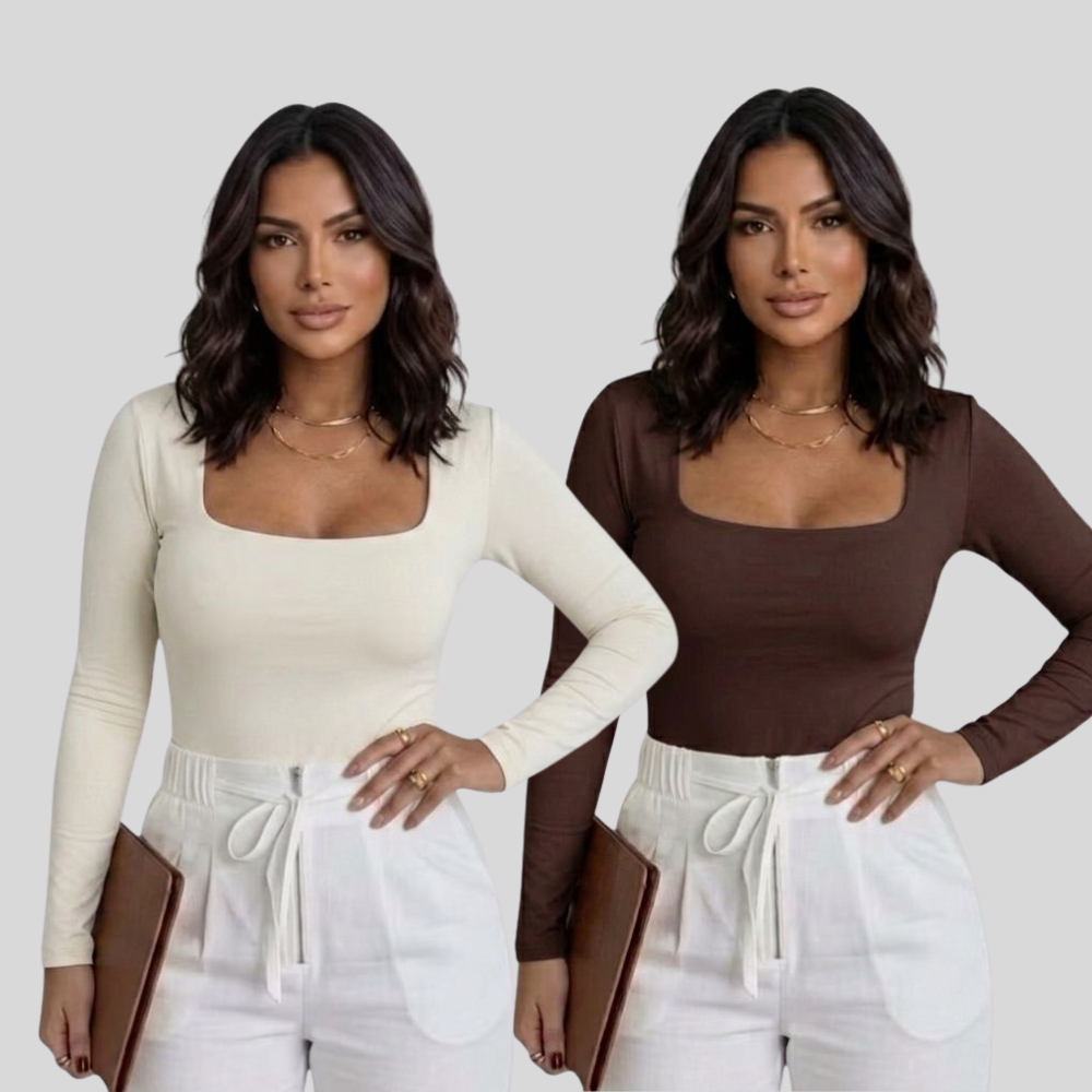 Kit 2 Blusa Feminina Manga Longa Suplex Decote Quadrado Poliamida Tee Academia Proteção UV Segunda