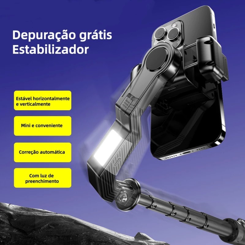 Gimbal Portátil Estabilizador De Celular + Selfie Stick Com Luz Led e Remote Controle,Anti-tremor, 360° Rotacao