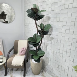 Fícus Artificial Lyrata Outono 180cm 4 Hastes Vaso Pedra Decoração