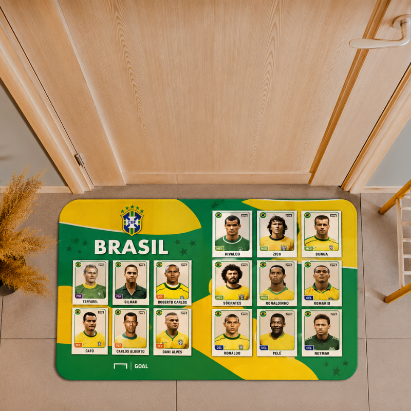 Tapete Decorativo Brasil Copa do Mundo 40x60 Antiderrapante Emborrachado para Porta