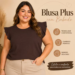 Blusa Feminina Plus Size Babado Manga Curta Tecido Duna Soltinha Confortável G1 G2 G3 |231| Lançamento
