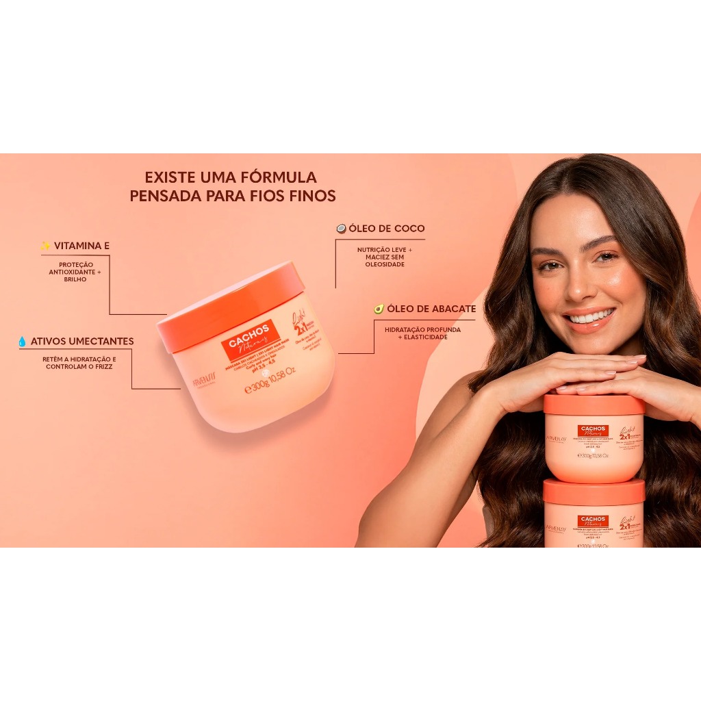 Máscara Capilar Light 2 em 1 Cachos Naturais Arvensis 300g — imagem 2 de 2