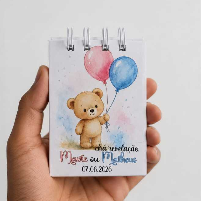 Kit com 10/20/30 Bloquinho Personalizado A7 Capa Dura Lembrancinha Brinde Mimo Aniversário, cha de bebe, maternidade