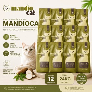 Areia Gato 100% Mandioca - Mandio Cat | Zero Odor, Alta Absorção e Torrões Firmes 24kg