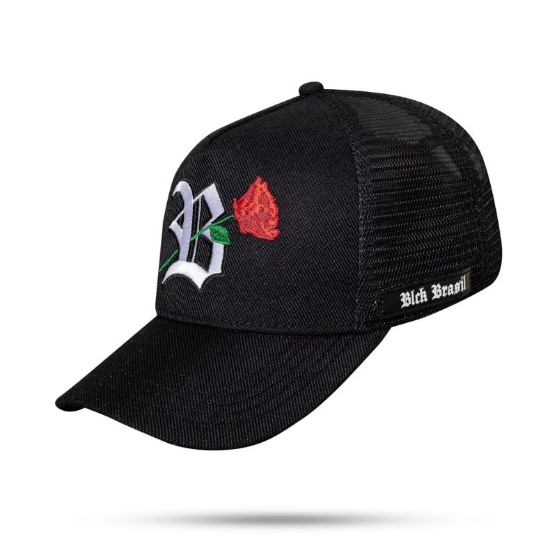 Boné Blck Snapback Trucker Roses Black Aba Curva Original