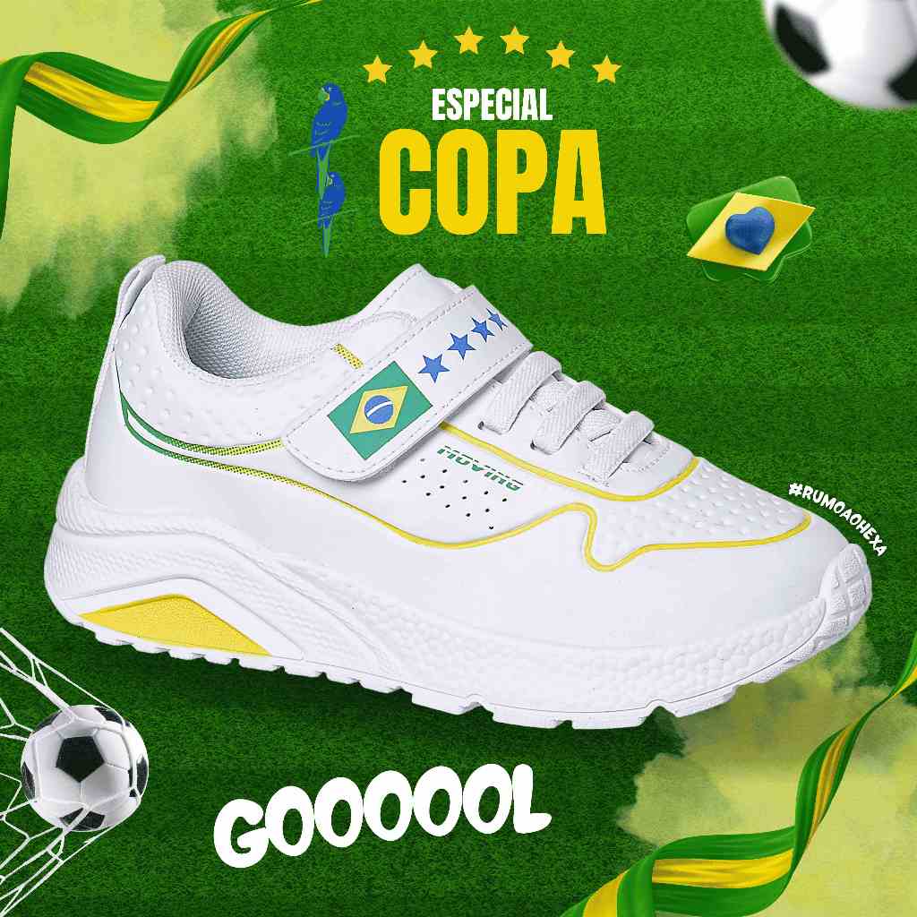 Tênis Infantil Ortopasso Brasil Copa Futebol Colorido Menino Menina Escolar Conf