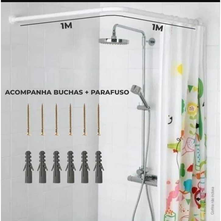 Suporte Varão Box Banheiro Aluminio  Reforçado p/ Cortina Kit Completo Resistente