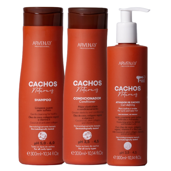 Kit Arvensis Cachos Naturais Shampoo 300ml + Condicionador 300ml + Ativador De Cachos 300ml