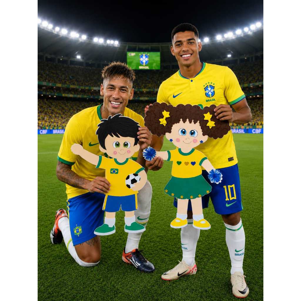 Painel EVA Copa do Mundo Brasil 70cm | Menino e Menina Torcida Brasil | Decoração Escolar, Festa, Sala de Aula, Futebol,