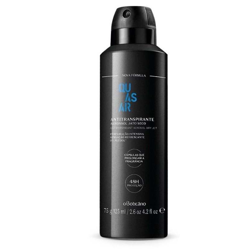 Desodorante Antitranspirante Aerossol Quasar, Quasar Brave, Quasar Blue 75g/125ml