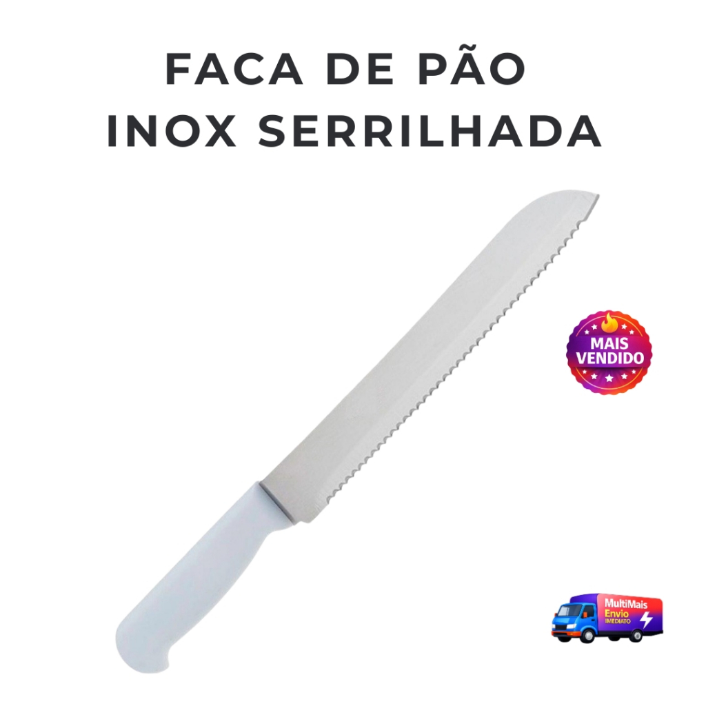 Faca de Pão Serrilhada Aço Inox 1 Peça Profissional Corte Preciso Ideal Para Pão Baguete Bolo