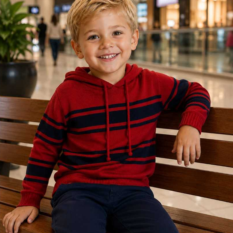 Suéter Com Capuz Tricot Infantil- Tamanho 02 ao 14
