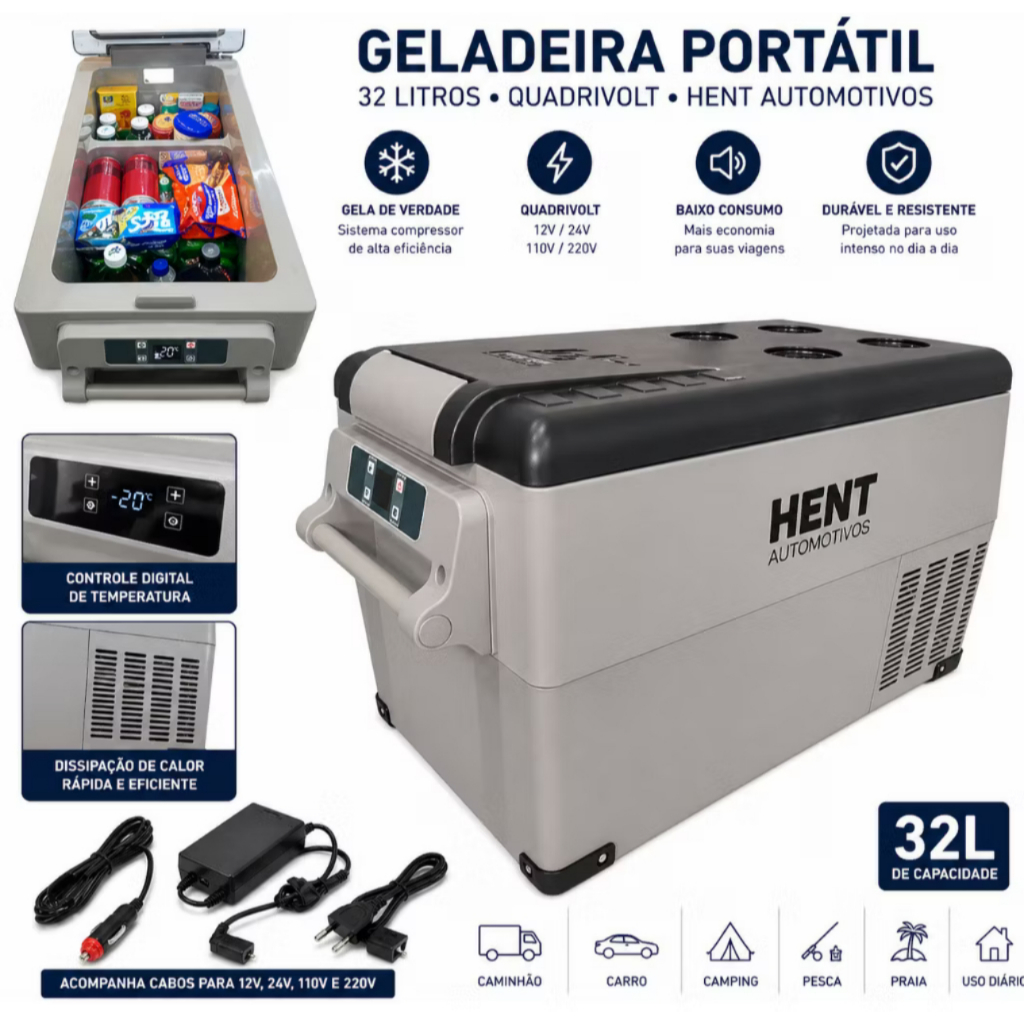 Geladeira Para Caminhão Van Micro-ônibus Motor Home Portátil 32 Litros Quadrivolt
