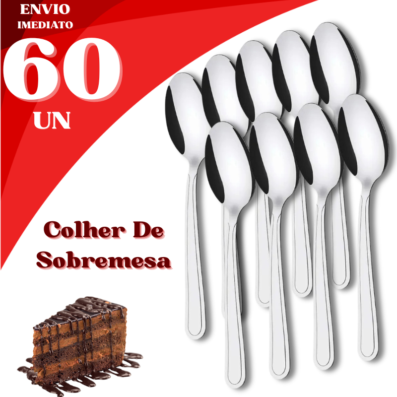 Jogo 60/30/20 Colheres Sobremesa Inox Doce Ovo de Colher Cafeteria Pizzaria Confeitaria Bolo Junina