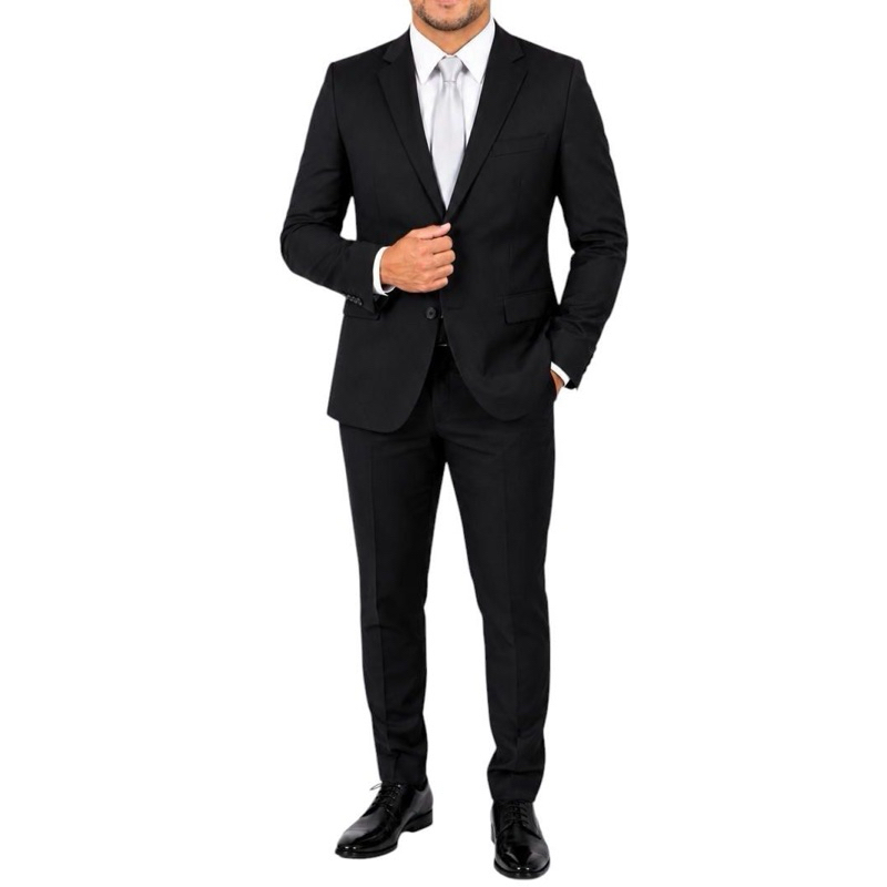 Terno Slim Oxford Premium Preto Masculino Paletó + Calça