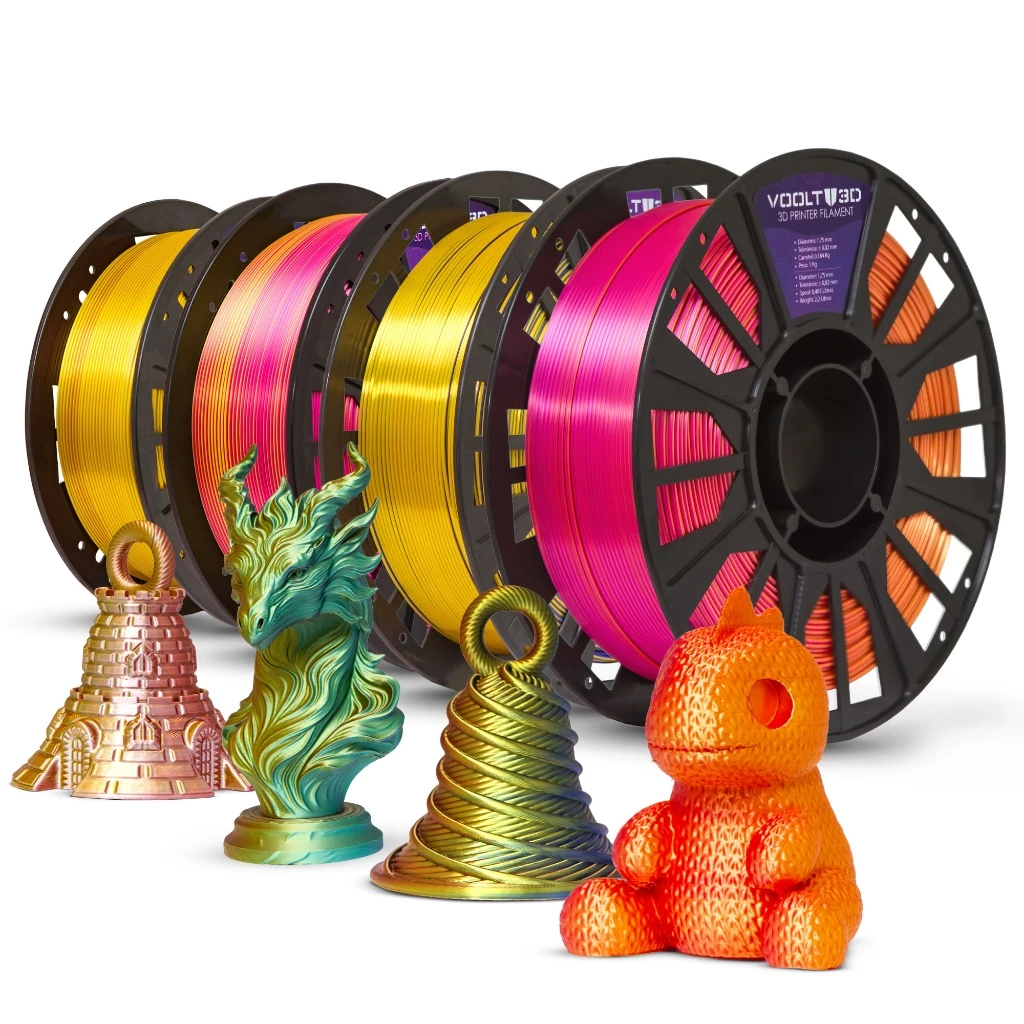 Filamento PLA TRI Color Voolt3D 1Kg com Três Cores no Fio 1,75mm Para Impressora 3D FDM