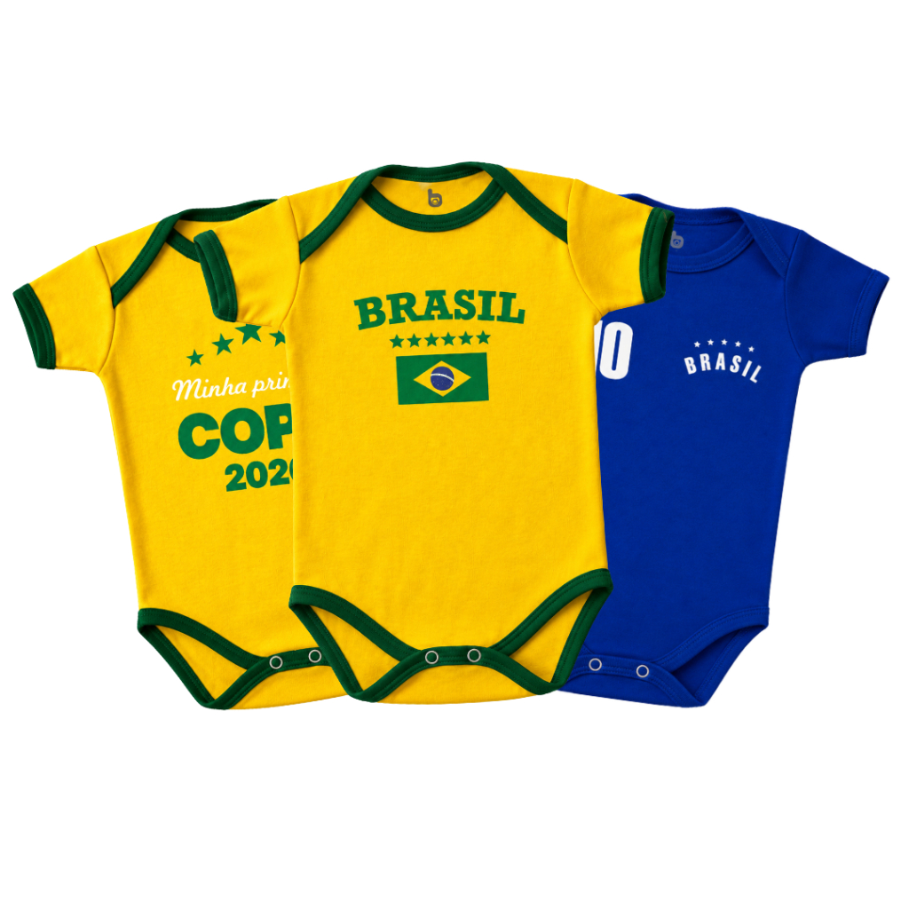 Body de Bebê Brasil Copa do Mundo Unissex 0 a 1 ano 100% Algodão.