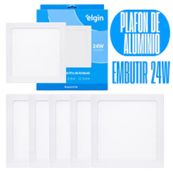 Kit 6 Luminária Painel Plafon Pro Slim ALUMINIO Embutir Quadrado Led 24w 29x29 6500k Bivolt - ELGIN