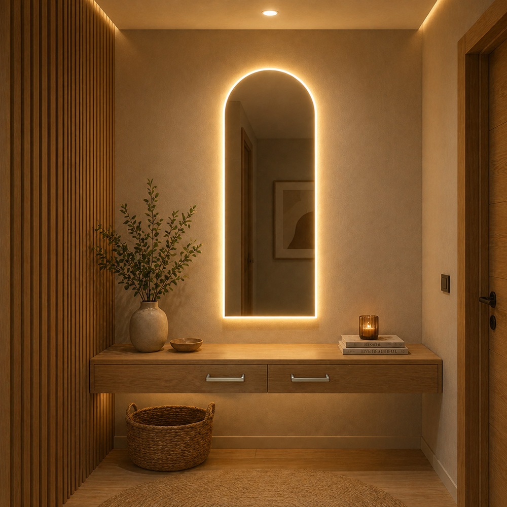 Espelho Portal Led Amarelo Decorativo Grande Corpo Inteiro 110x50cm Sala Quarto Hall