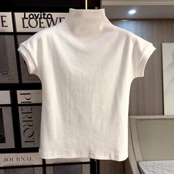 Lovito Blusa Casual Feminina Gola Alta Manga Curta TSNS15EX039