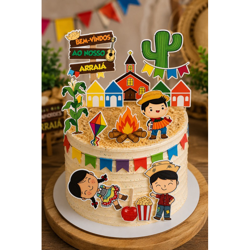Topo Topper Decoração De Bolo Enfeite Arraiá Festa Junina Topo de Bolo Personalizado ARRAIÁ Topper Menina SÃO JOÃO