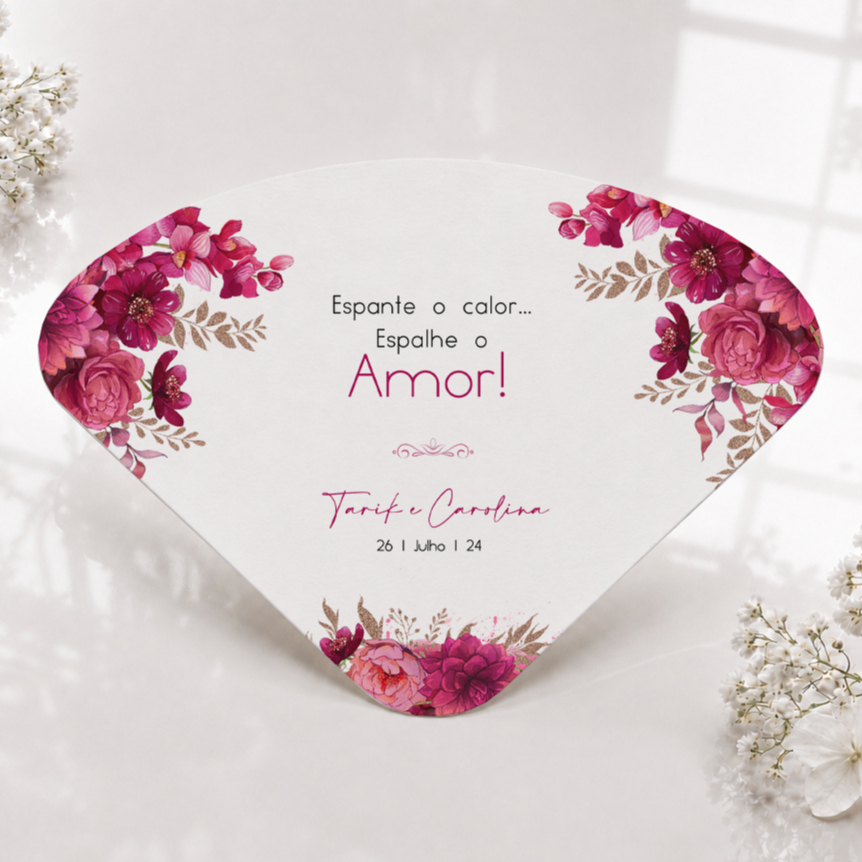 Ventarola Leque de Alegria para Casamento Personalizado com Nomes e Data