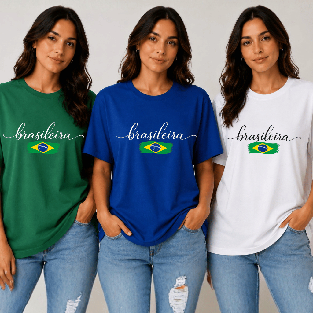 Kit 3 Camisetas Brasileira Bandeira Do Brasil Promoção Copa Do Mundo 2026 Blusa Jogo Moda Feminina