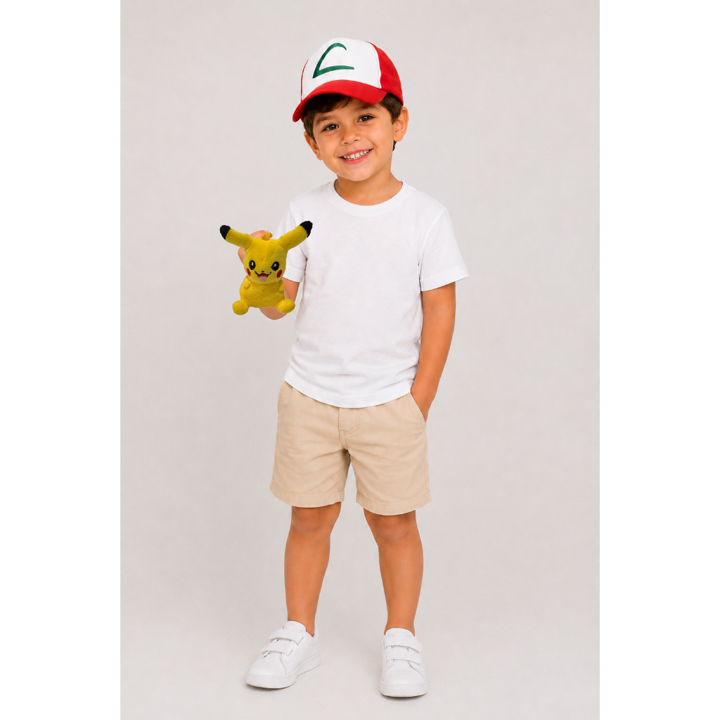 Kit Pelucia Pikachu Chaveiro Pokemon E Boné Ash Ketchum Anime