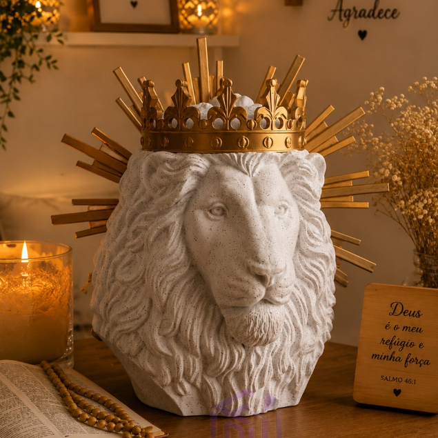 Escultura de Leão de Judá Imagem Sacra Religiosa Católica para Parede e Mesa Decorativa Tamanho 19cm