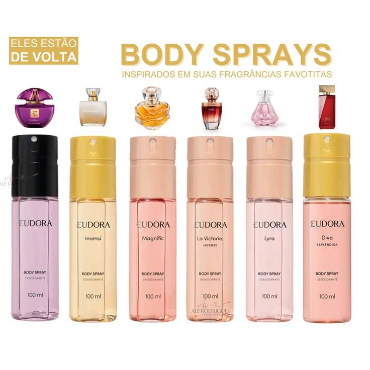 Body Spray 100ml EUDORA; Diva Esplendida, Eudora Roxo, Imensi, La Victorie, Lyra, Magnific; ORIGINAL, SOU REVENDEDORA