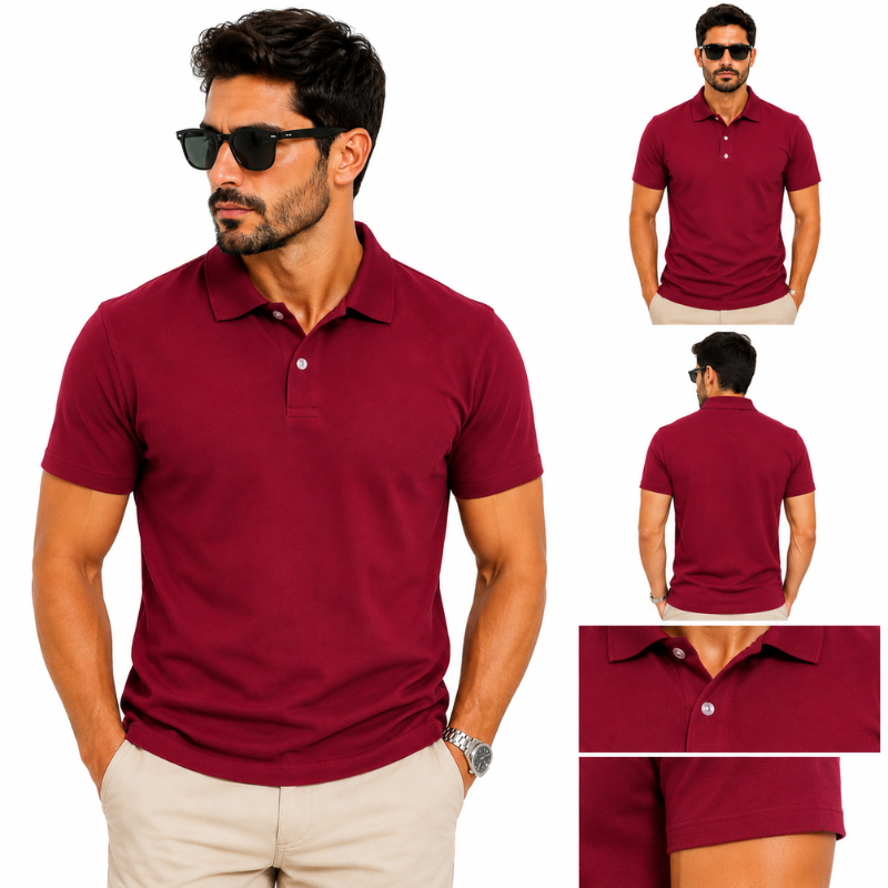 Camisa gola Polo Vinho para homem Premium Algodão Original Sem Bolso Elastano Pronto Envio Manga Curta
