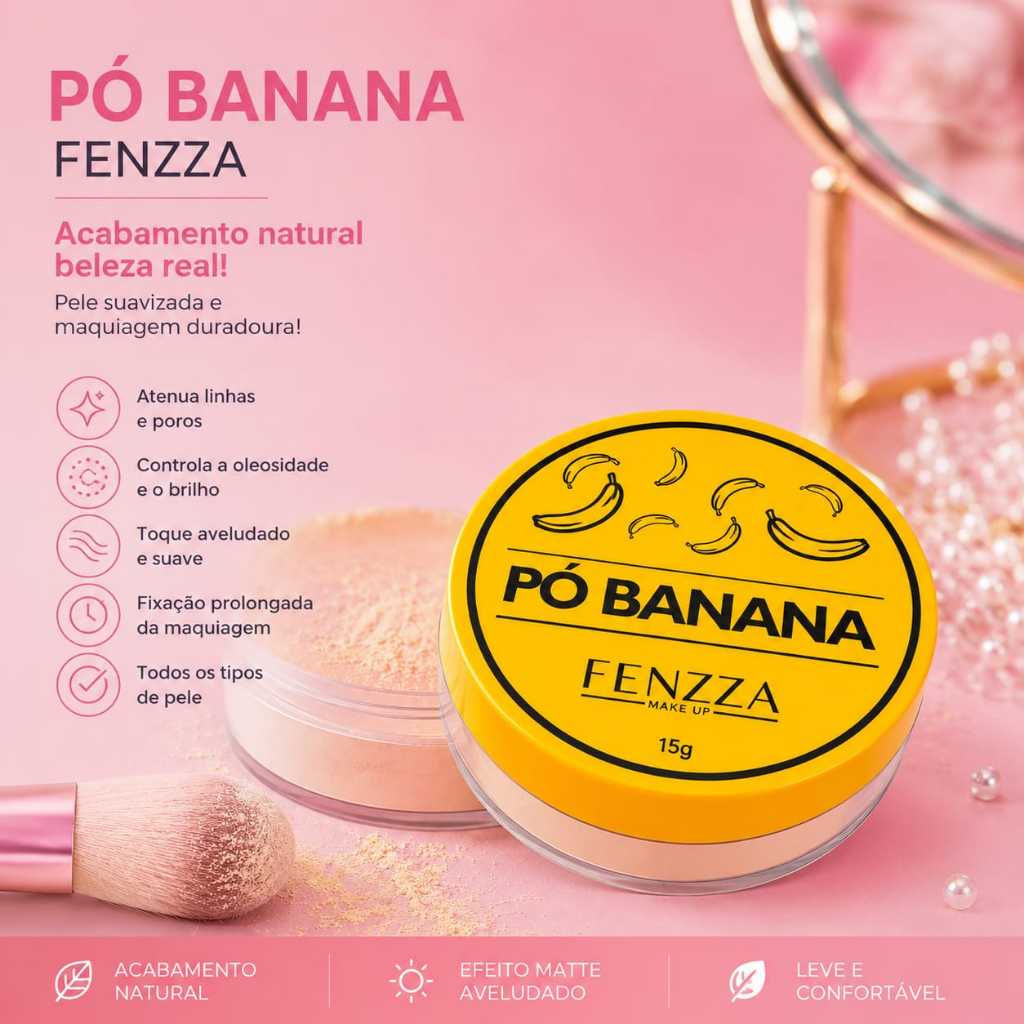Pó Banana Solto Fenzza Make Up 15g Efeito Matte Acabamento Natural