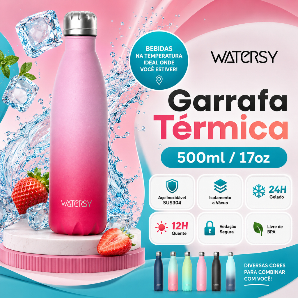 WATERSY Garrafa Térmica Kit 2 copo térmico de água garrafa inox 304 portátil 500ml Para escola, academia, viagens