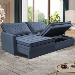 Sofá 3 Lugares Marselha II Retrátil Reclinável com Baú Revestimento Suede Velusoft Cama InBox