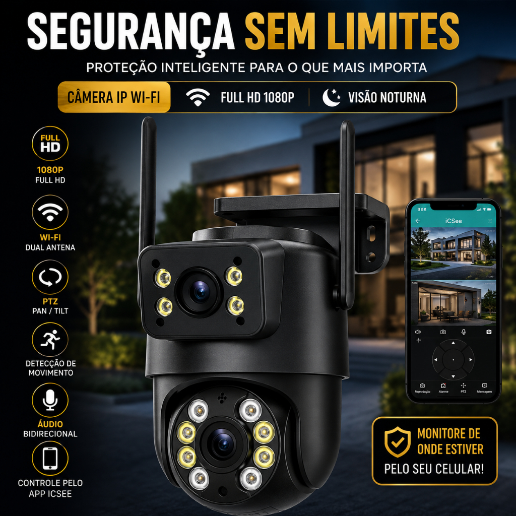 Câmera de Segurança IP Wi-Fi Full HD Visão Noturna