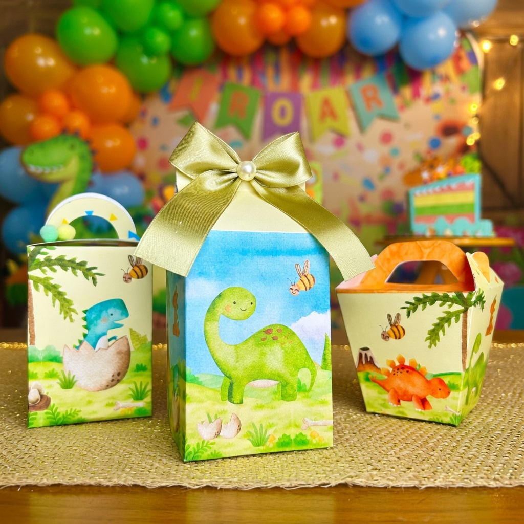 Caixinha milk lembrancinha mimo personalizado dinossauro aquarela menino caixa cone aniversario