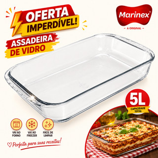 Lasanheira Marinex Assadeira de vidro 5 litros Brilhante Grande Funda Receitas Vai ao Forno