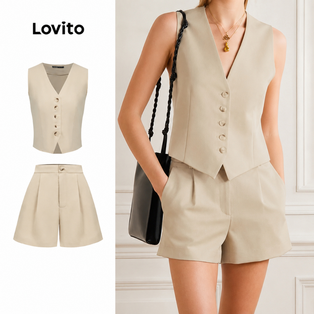 Lovito Conjunto Colete ou Shorts Alfaiataria SHB87ED138