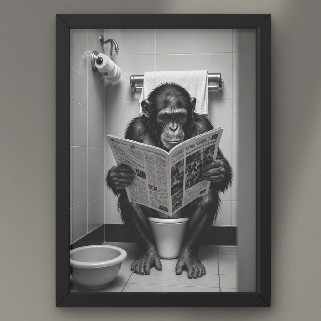 Quadro Placa Decorativo Personalizado Macaco Leitura na Privada Livro Humor Arte Banheiro