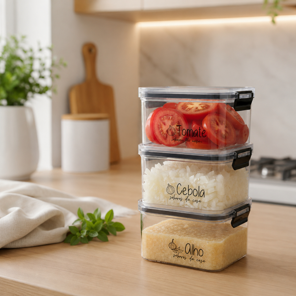 Potes Alho Cebola Tomate | Herméticos Geladeira | Porta-Alho, Porta-Cebola | 450ml - Porta Mantimentos