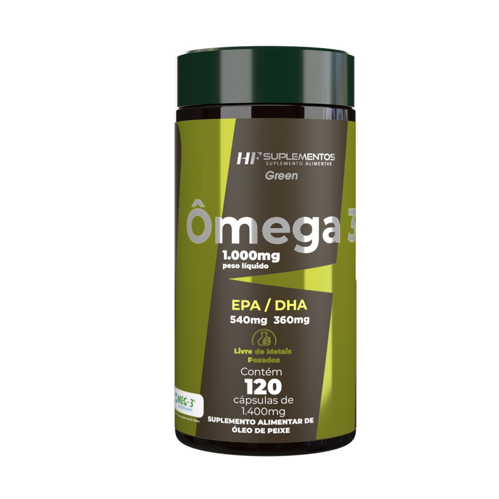Omega 3 1000mg HF Suplementos 120 Caps Óleo de Peixe Puro EPA DHA Concentrado Coração e Saúde Vida