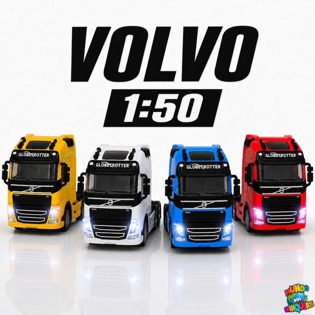 Miniatura Caminhão Volvo FH Globetrotter 1:50 Trucado | Metal | Pneus de Borracha | Fricção Som Luz | Cabine Basculante