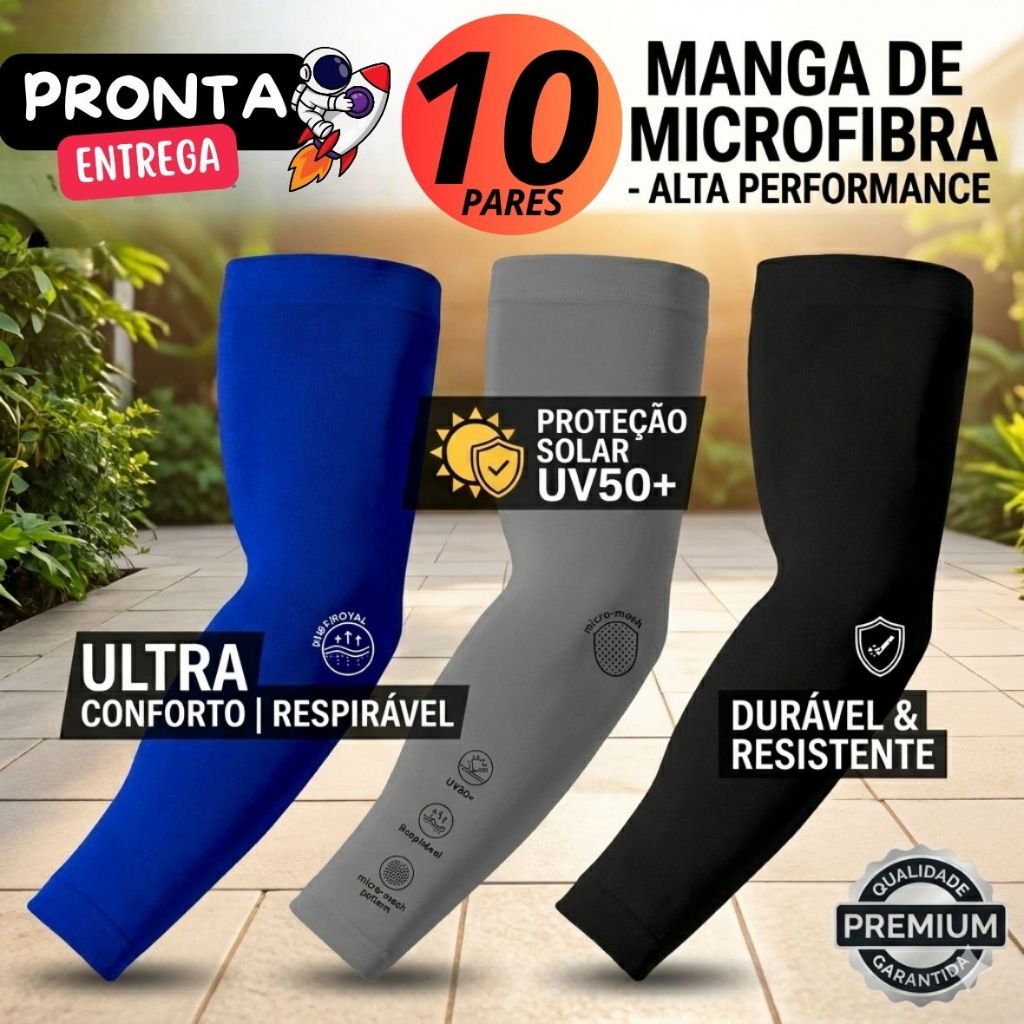 Kit Com 10 Par Manguito Proteção Solar UV50+ Segunda Pele uv Mangote unissex Prime Motoboy