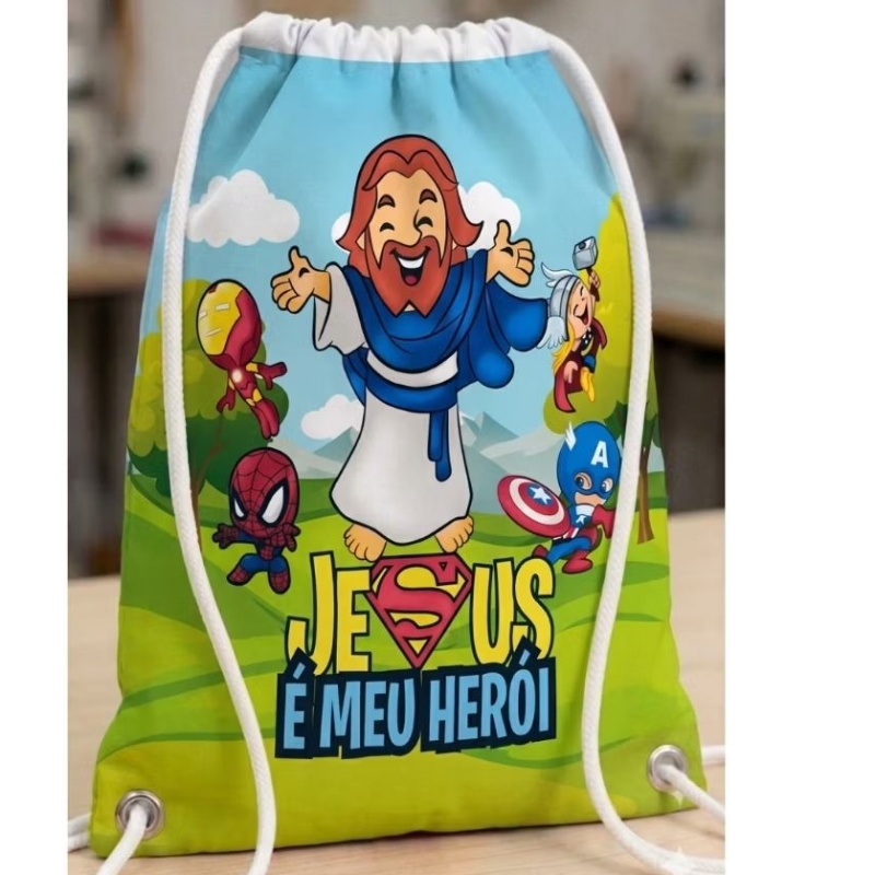 Mochilinhas Jesus É Meu Herói - Aniversário - Sacochila - Bolsa para Doces - Lembrancinhas - Festa