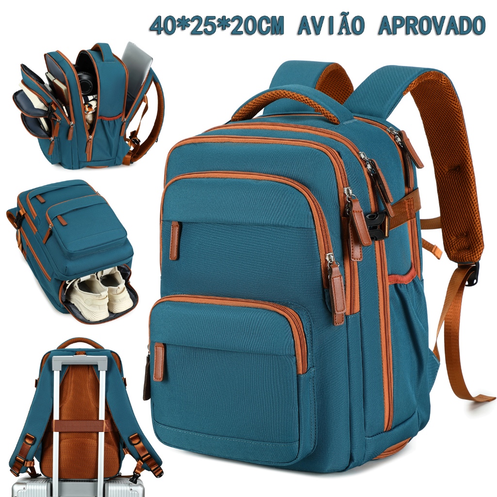 Mochila Feminina para Notebook Viagem Impermeável Compartimento Sapato Cinta para Mala