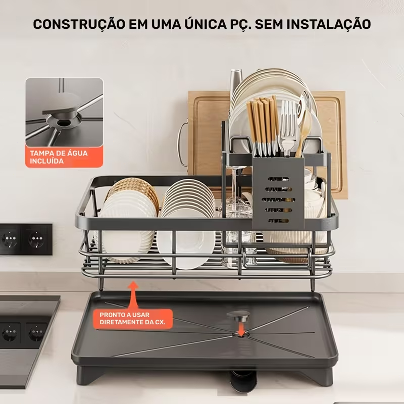 Escorredor De Louça Organizador 2 Em 1 de Pia Rack de Cozinha Duplo Aço Carbono Preto — imagem 2 de 2